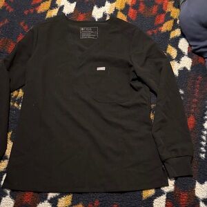 Figs Black V-Neck Long Sleeve scrub Shirt